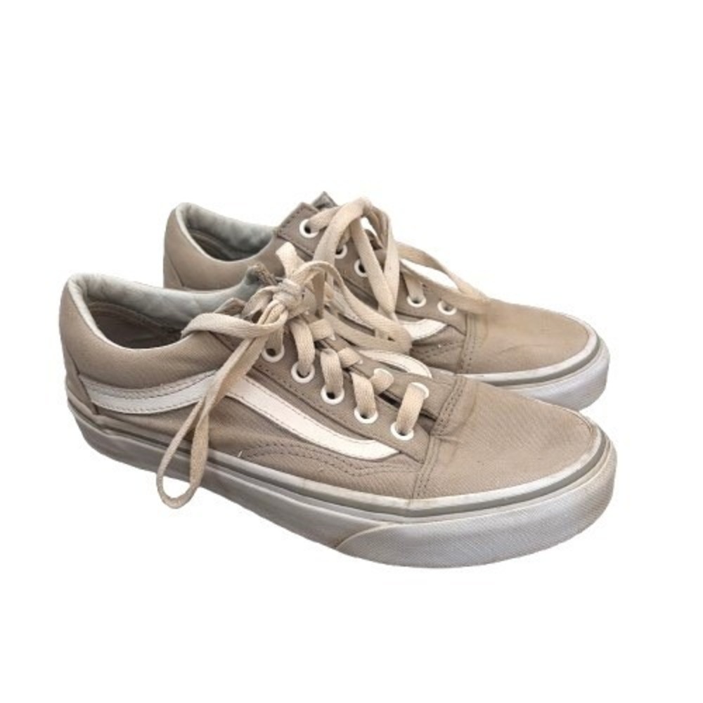 Vans Old Skool Canvas Lace Up‎ Low Top Sneakers Taupe Tan Skater Women's Size 7